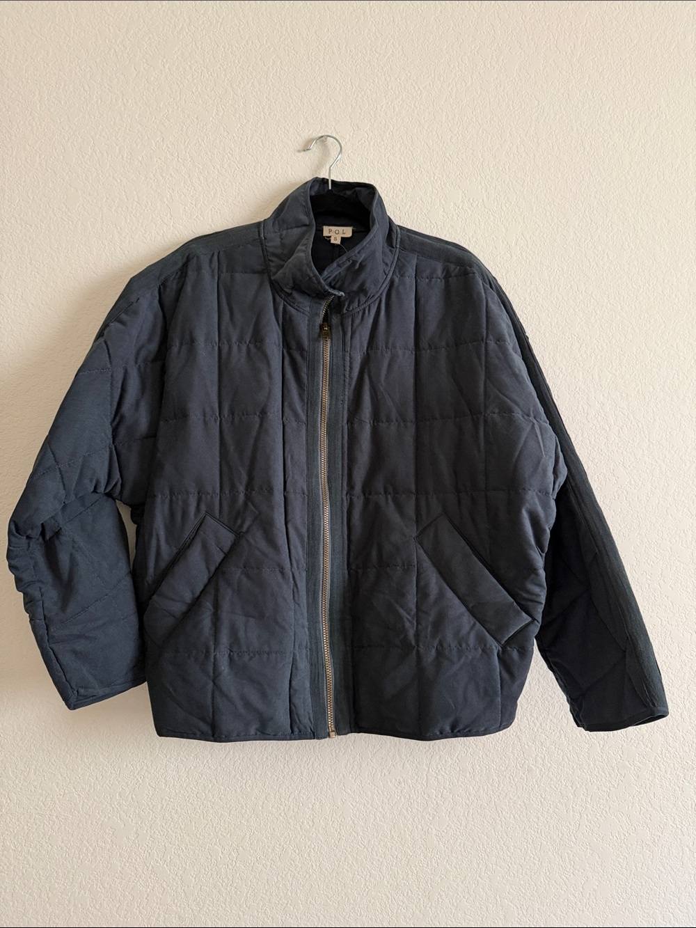 POL Quilted Navy Puffer Dolman Jacket